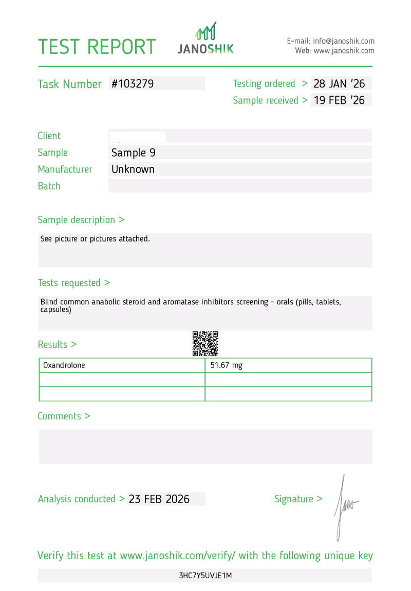 Labtest for ANAVAR 50 - A-TECH LABS