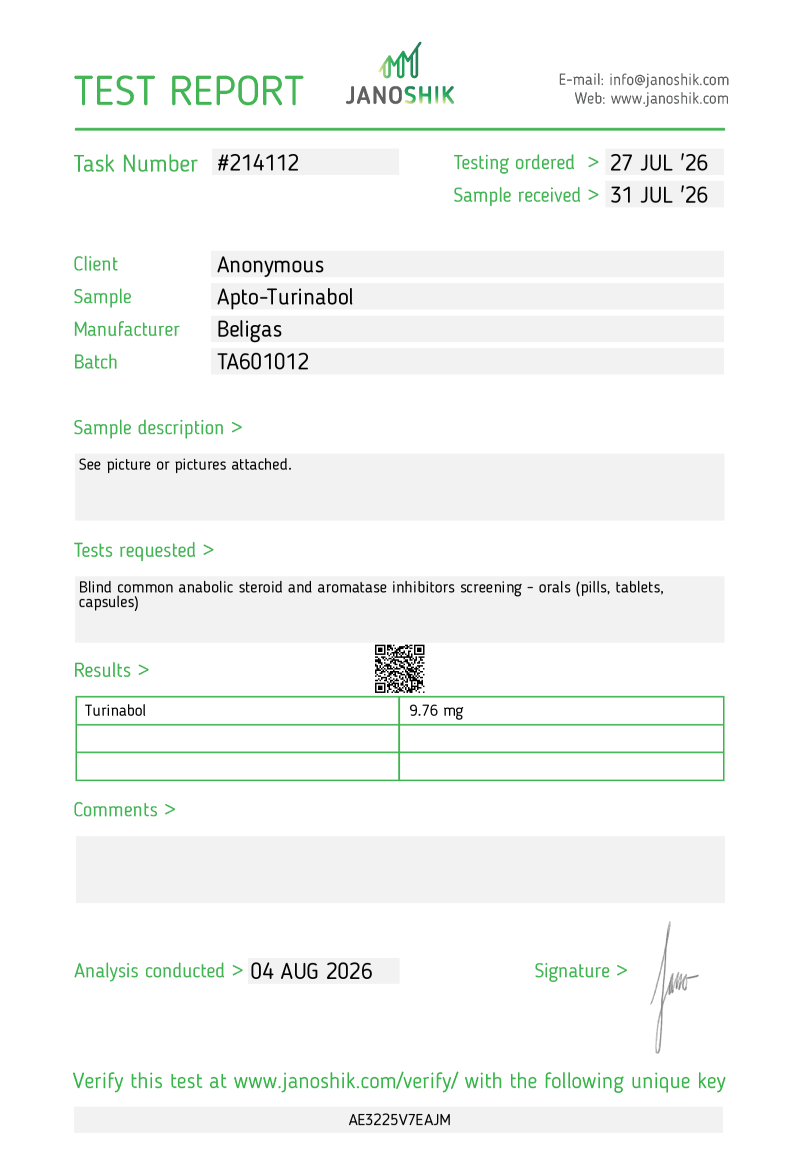Labtest for Beligas Apto-Turinabol