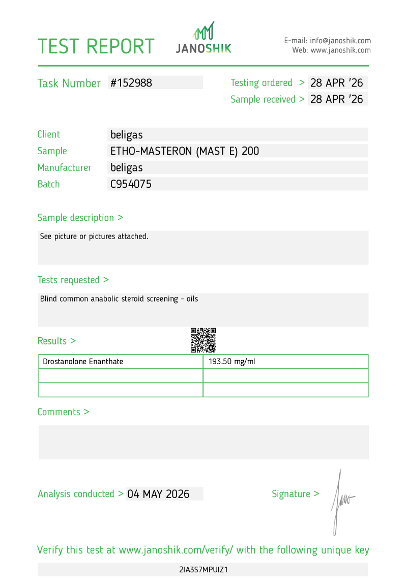 Labtest for Beligas Etho-Masteron