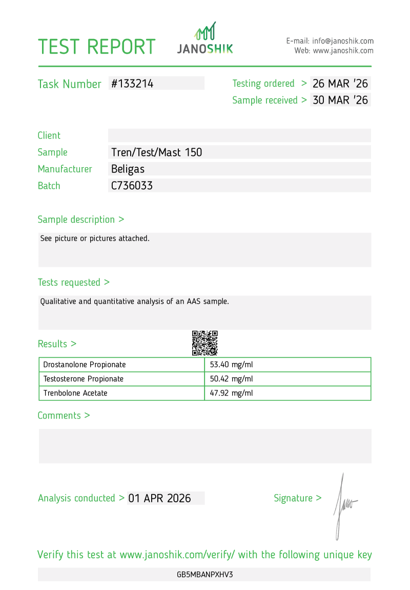 Labtest for Beligas Tren-Test-Mast-Short Blend 150