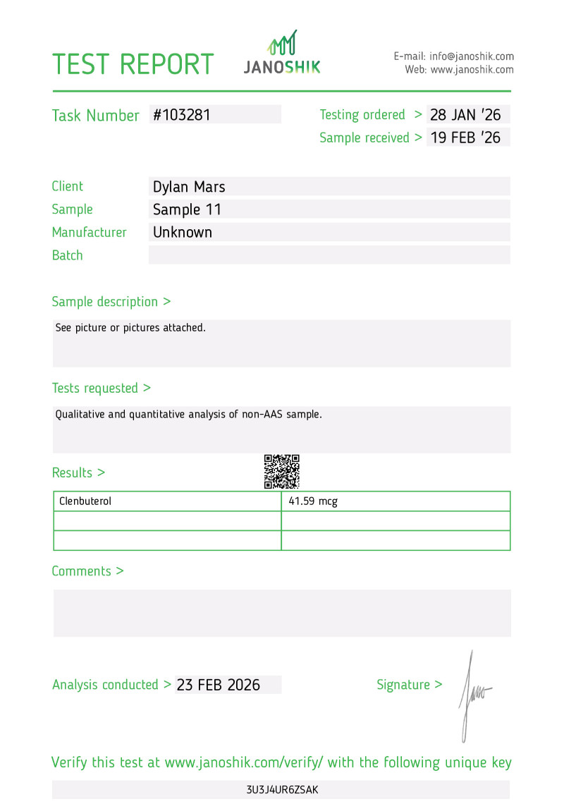Labtest for CLENBUTEROL - A-TECH LABS