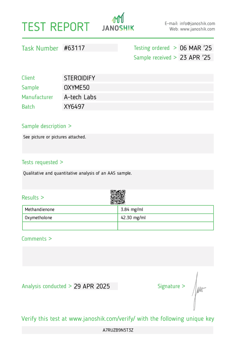 Labtest for OXYME 50 - A-TECH LABS