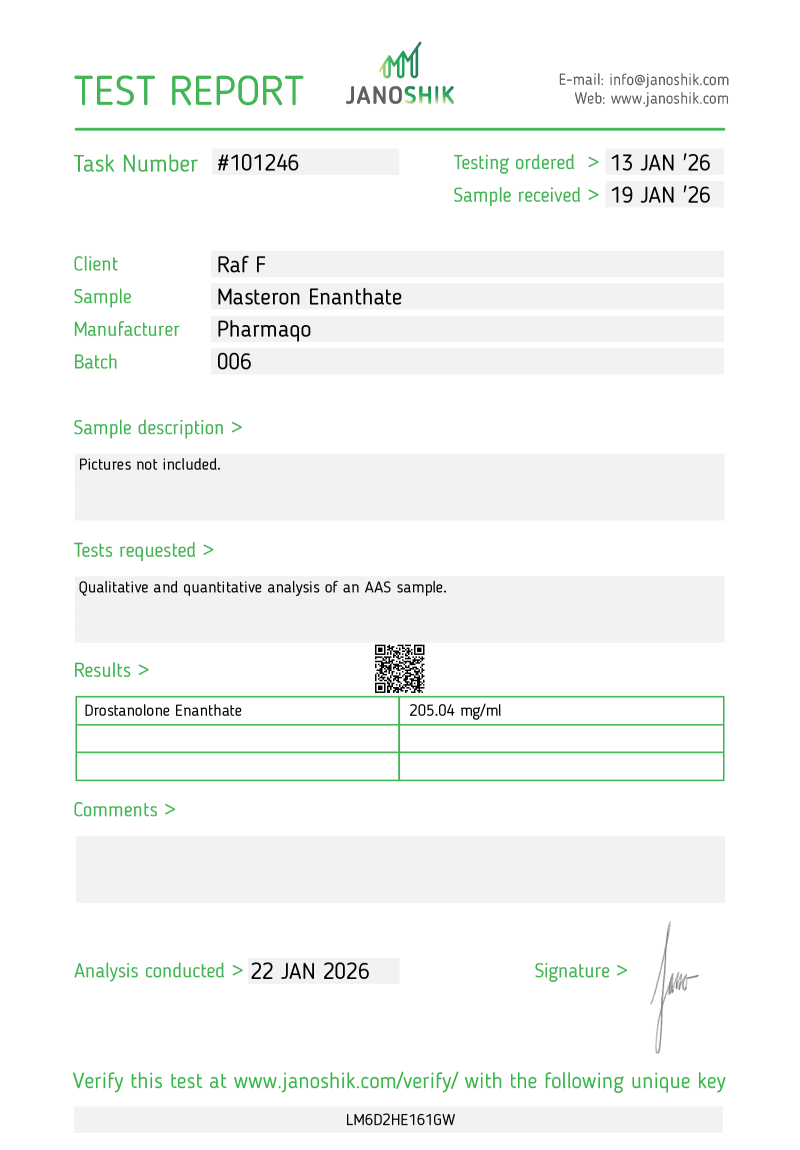 Labtest for Pharmaqo – Drostanolone-E 200