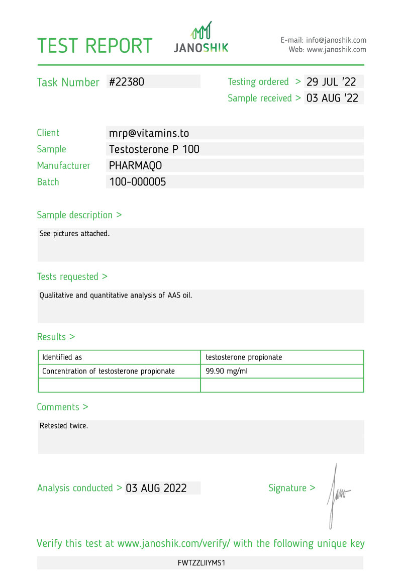 Labtest for Pharmaqo – Testosterone-P 100