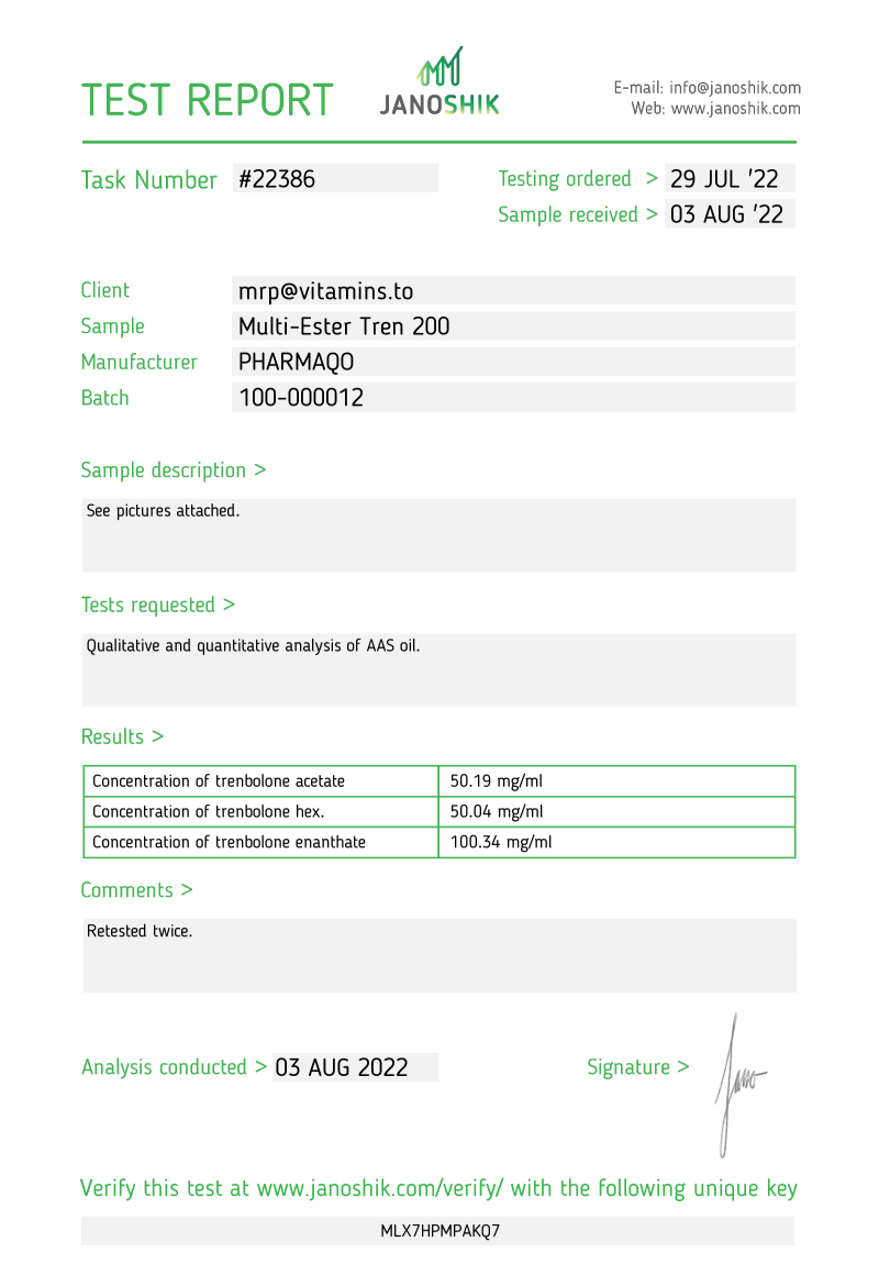 Labtest for Pharmaqo – Tri-Tren 200