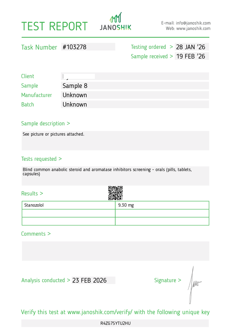 Labtest for STANO 10 - A-TECH LABS
