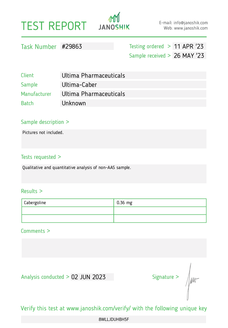 Labtest for Ultima-Caber