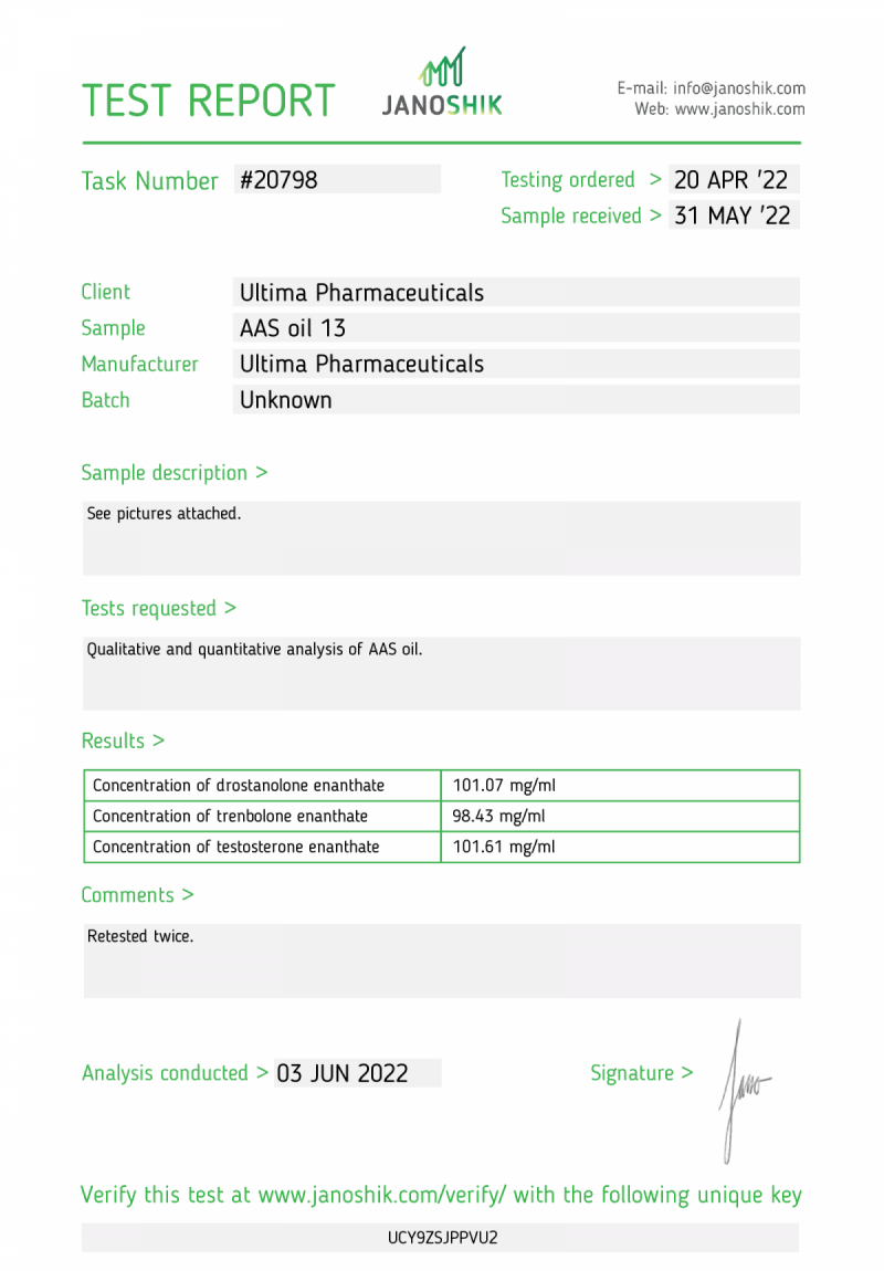Labtest for Ultima-Cut Long 300