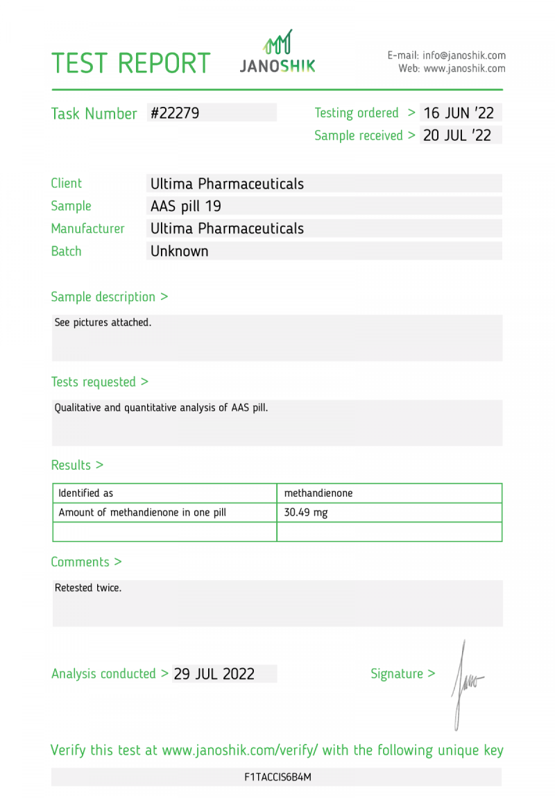 Labtest for Ultima-Dbol 25
