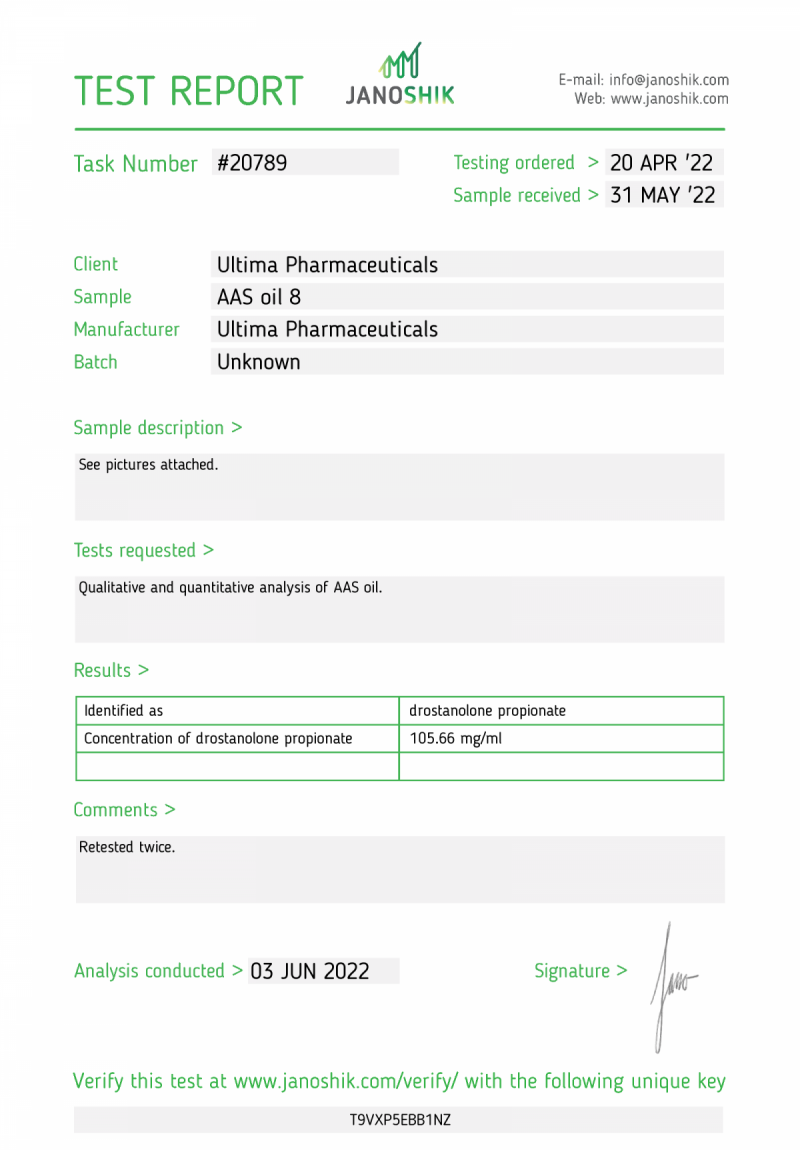 Labtest for Ultima-Drostan P 100