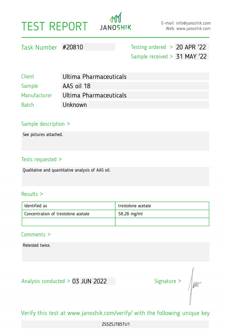 Labtest for Ultima-Ment 100