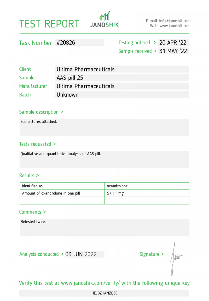 Labtest for Ultima-Oxa 50