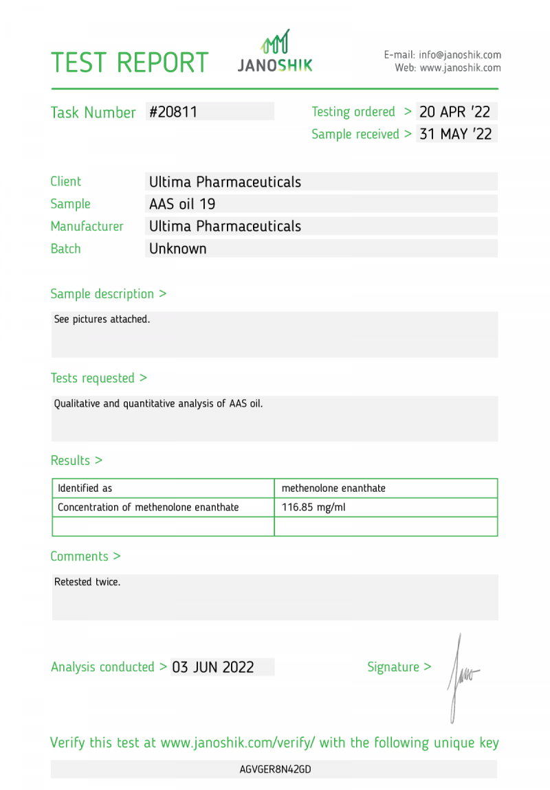 Labtest for Ultima-Primo 100