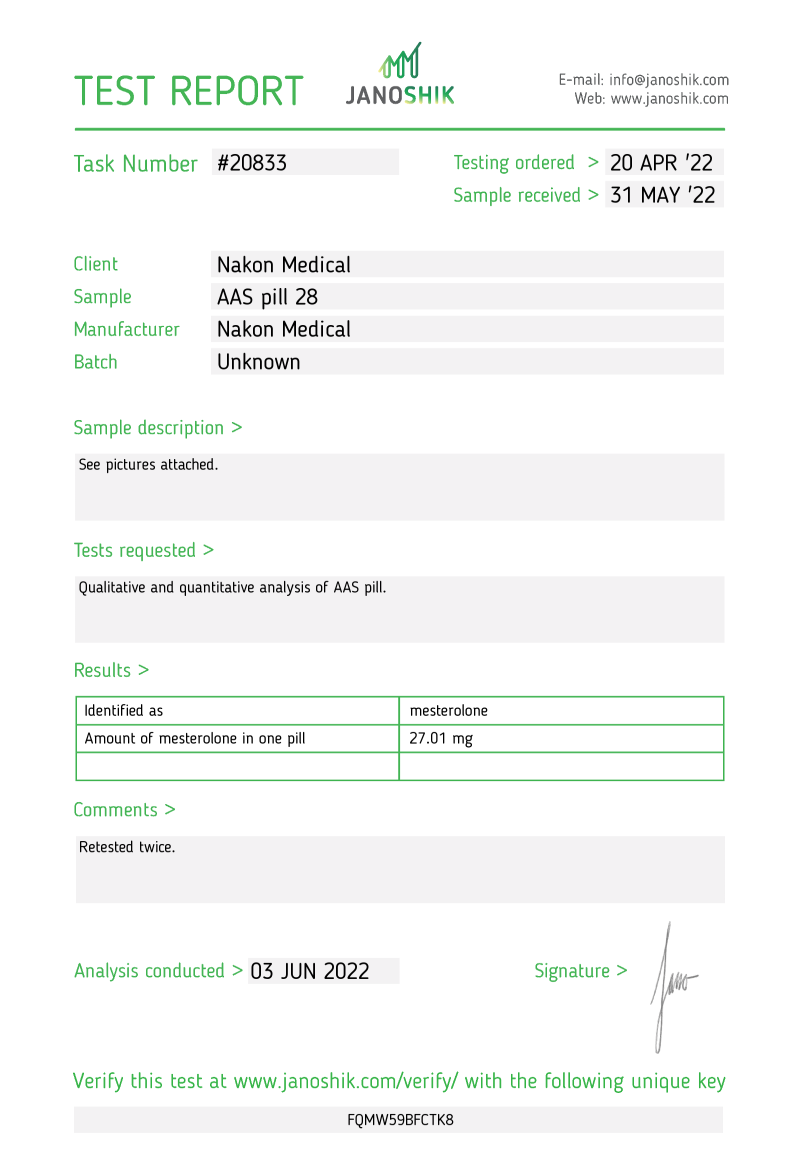 Labtest for Ultima-Proviron