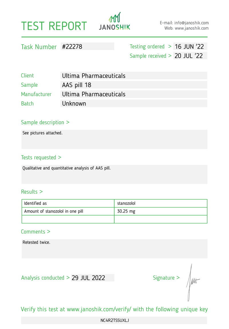 Labtest for Ultima-Stan 10