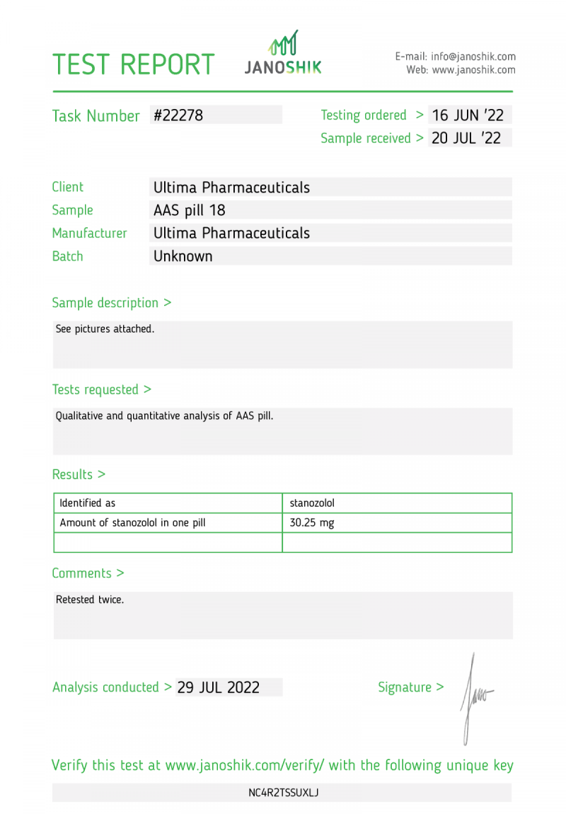 Labtest for Ultima-Stan 25