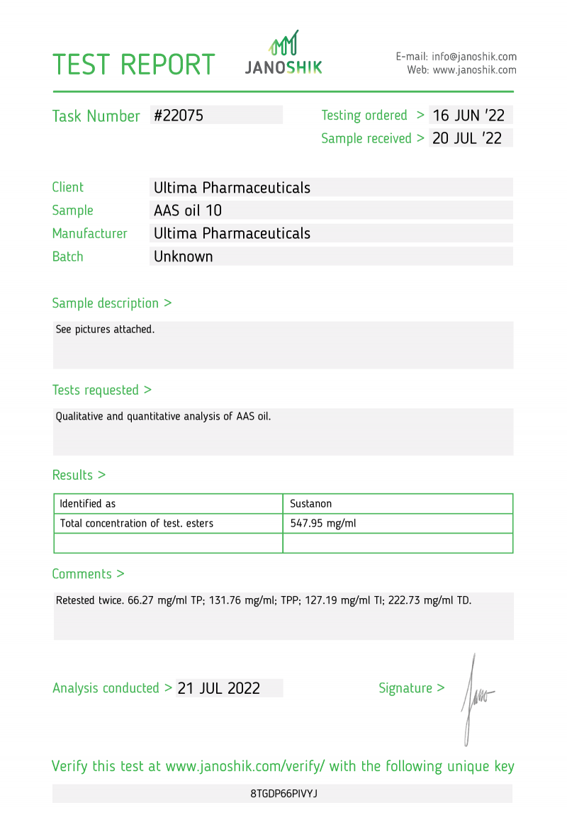Labtest for Ultima-Sus 500