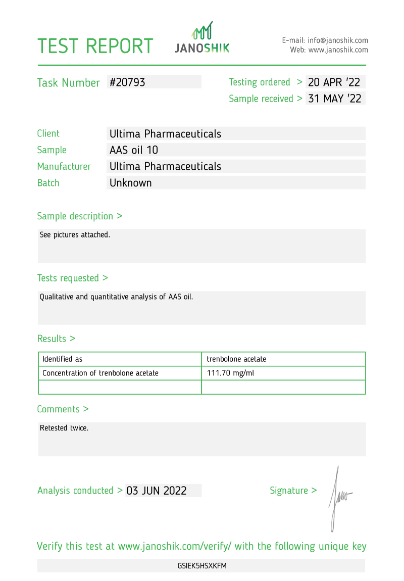 Labtest for Ultima-Tren A 100