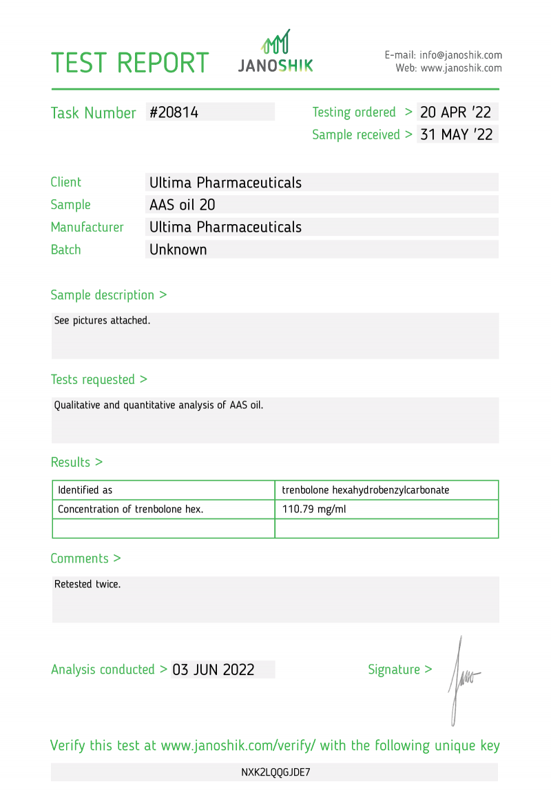Labtest for Ultima-Tren Hexa 100