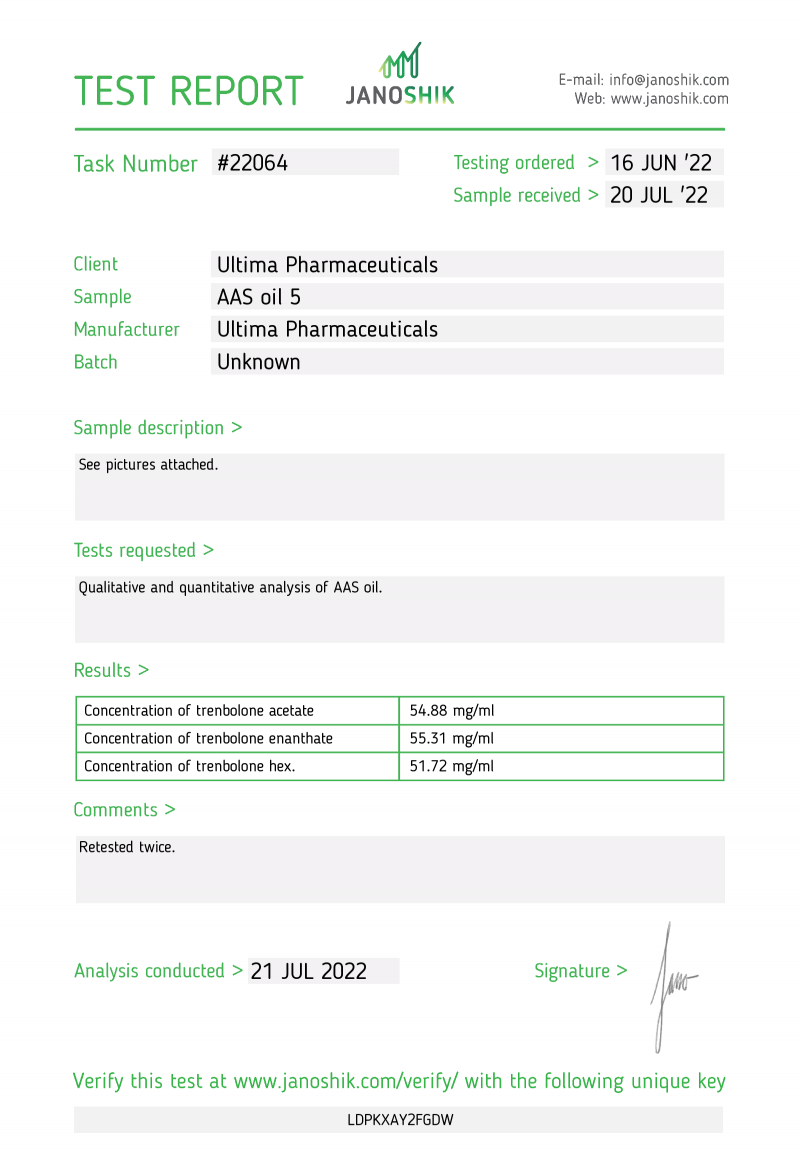 Labtest for Ultima-TriTren 150